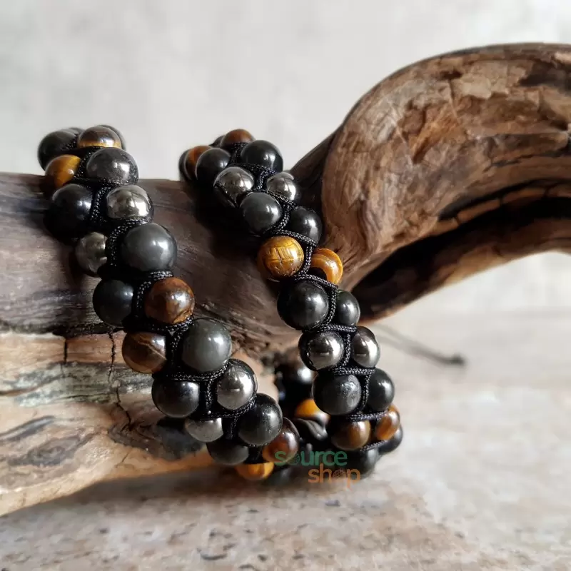 Bracelet Obsidienne Noire, Hématite, Oeil de Tigre