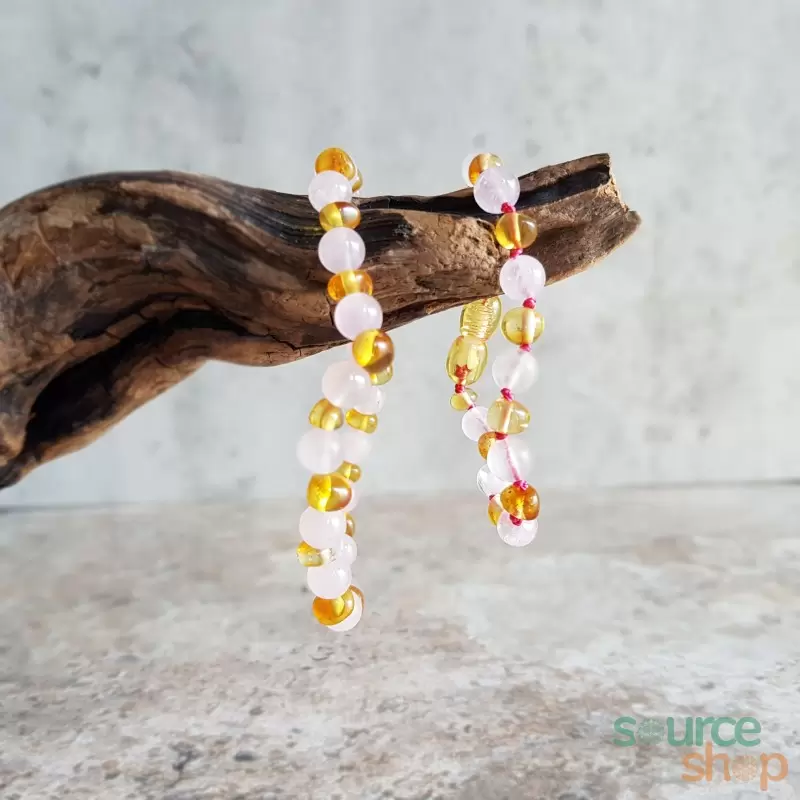 Kit Bracelet maman & bébé Ambre + Quartz Rose