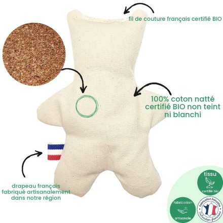 Doudou bouillotte anti-stress en coton BIO - Artisanal & Français