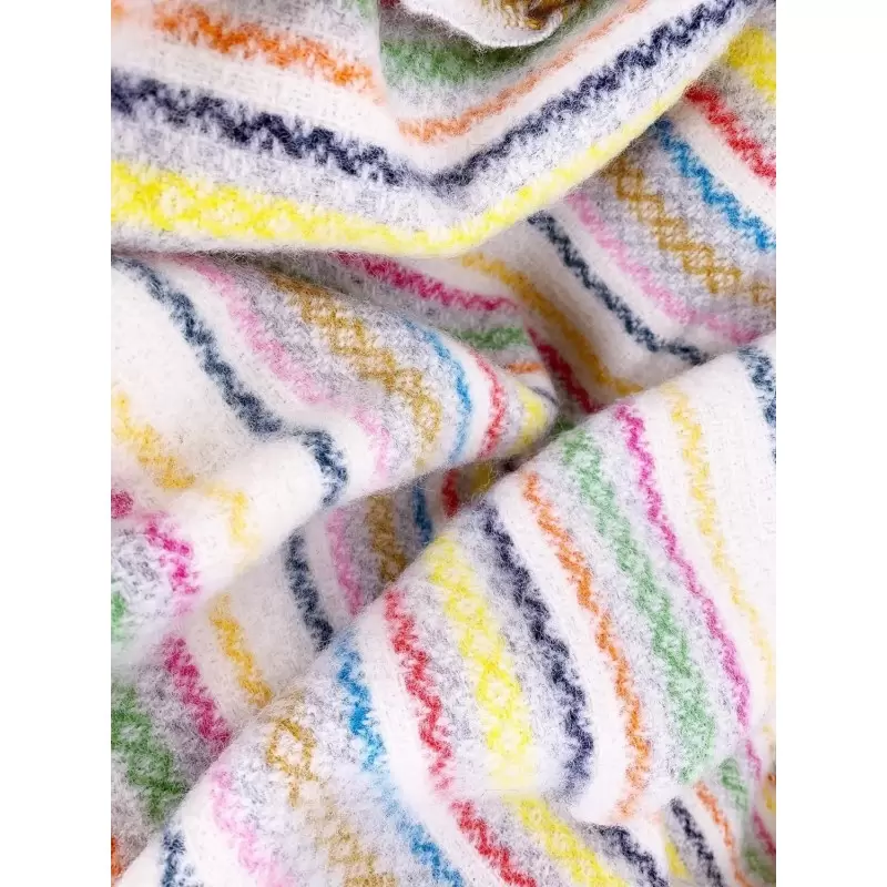 Plaid 100% laine à rayures multicolores - 140 x 205cm