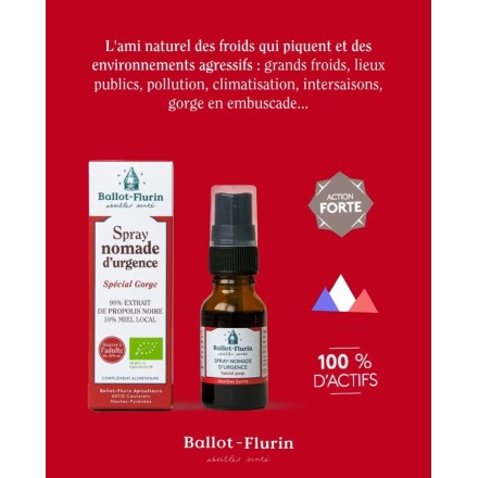 Spray gorge BIO Nomade d'urgence à la Propolis noire - Ballot Flurin