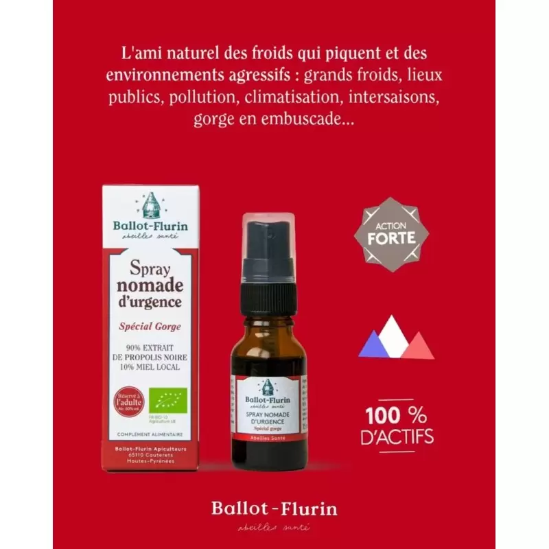 Spray Nomade d'urgence à la Propolis noire Bio spécial gorge| Ballot-Flurin