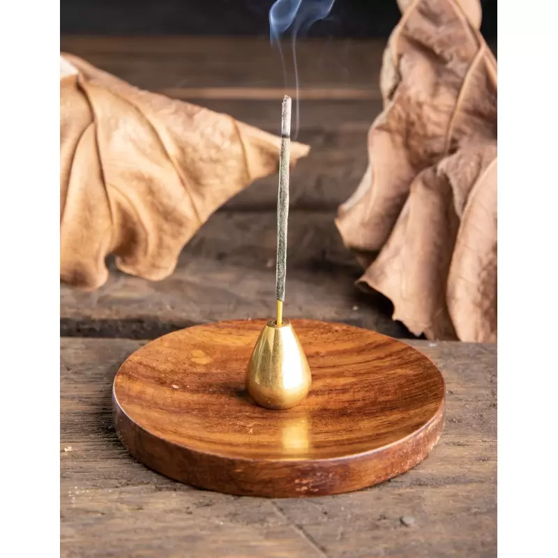Porte encens design en bois & laiton