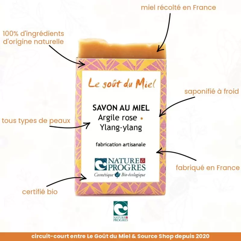 Savon BIO à l'argile rose & ylang-ylang - Le Goût du Miel