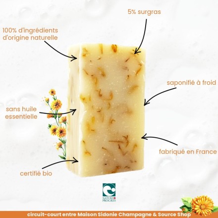 Savon BIO calendula sans huile essentielle - Maison Sidonie Champagne