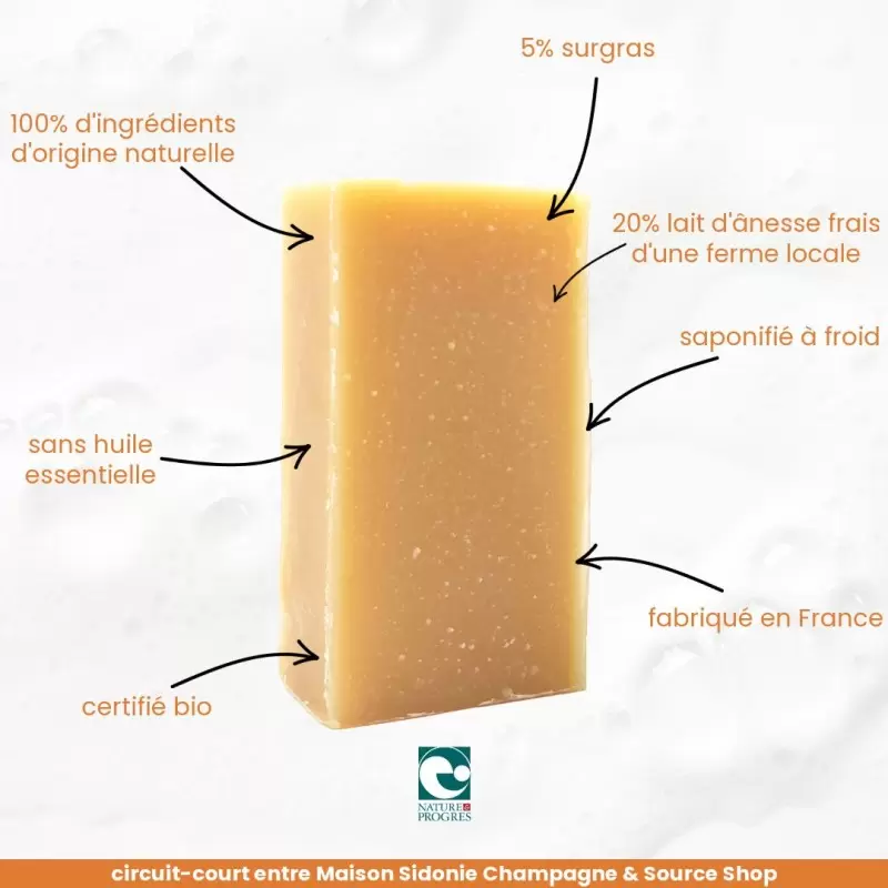Savon BIO au lait d'ânesse - neutre - Maison Sidonie Champagne