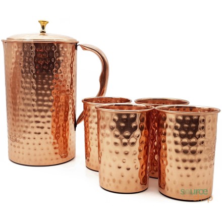 Coffret carafe à eau + 4 verres en cuivre martelé