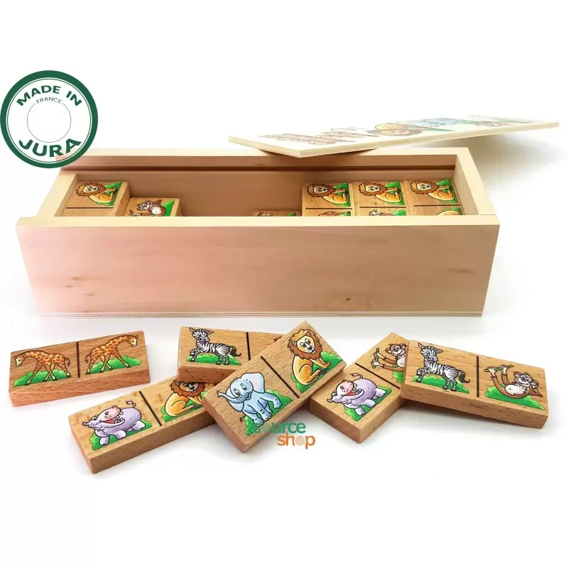 Domino "Animaux du Zoo" en Tilleul & Hêtre du Jura - Artisanal