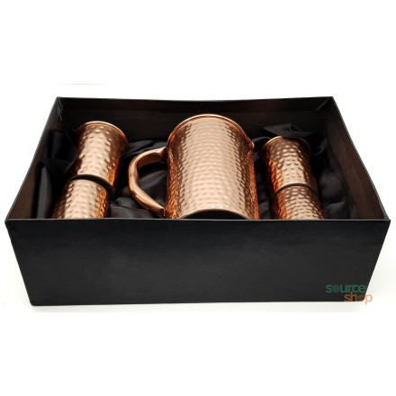Coffret carafe à eau + 4 verres en cuivre martelé