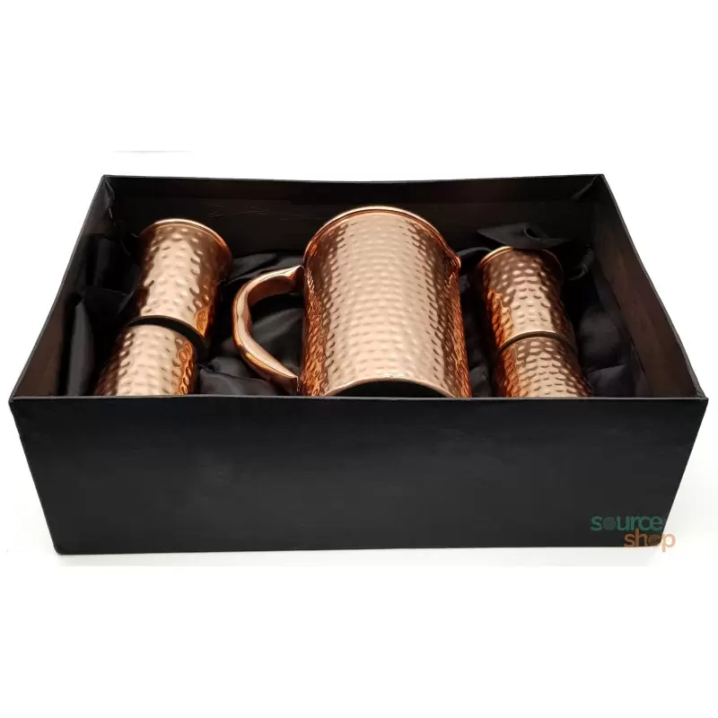 Coffret carafe à eau + 4 verres en cuivre martelé