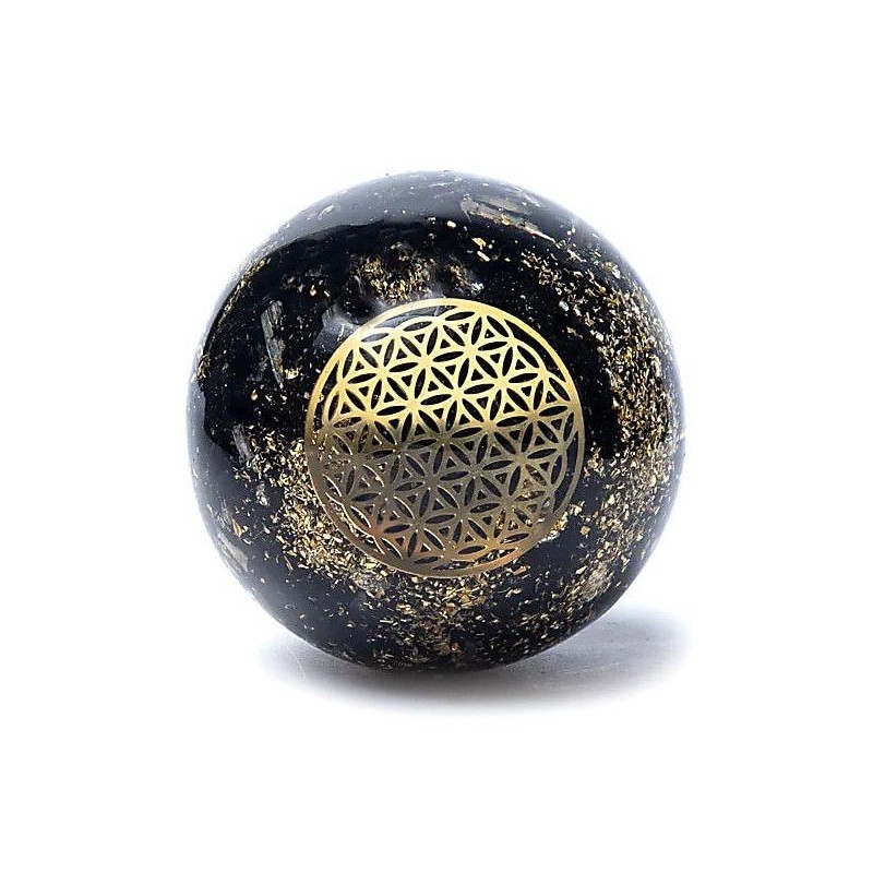 Sphère orgonite Tourmaline Fleur de Vie
