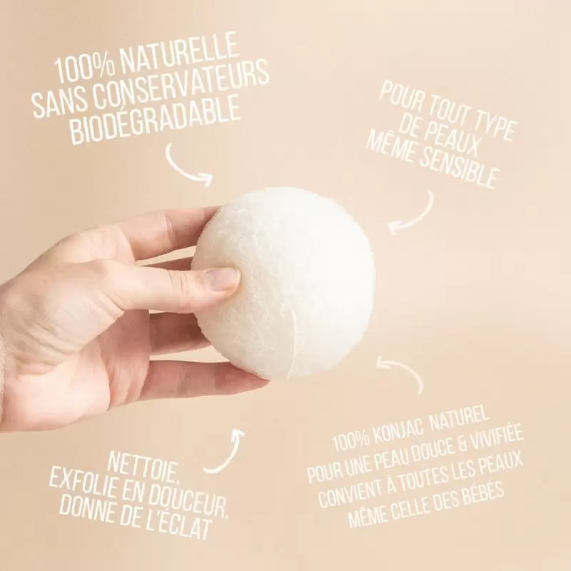Eponge Konjac visage 100% pure - Naturelle & Biodégradable