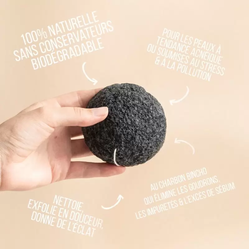 Eponge Konjac au Charbon de Bambou - Naturelle & Biodégradable