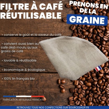 Filtre à café réutilisable & lavable en lin BIO - Artisanal & Français