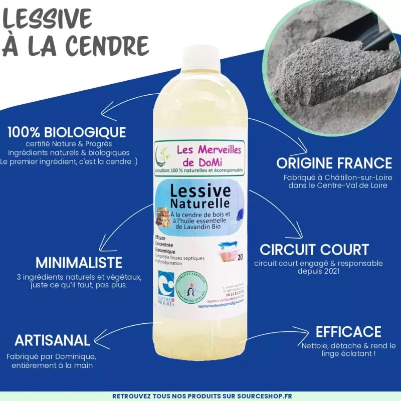 Lessive artisanale à la Cendre & lavandin BIO - 1L - Zéro déchet