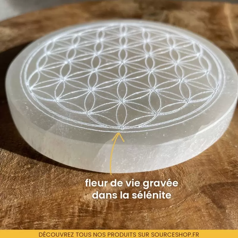 Plaque de rechargement en sélénite Fleur de Vie