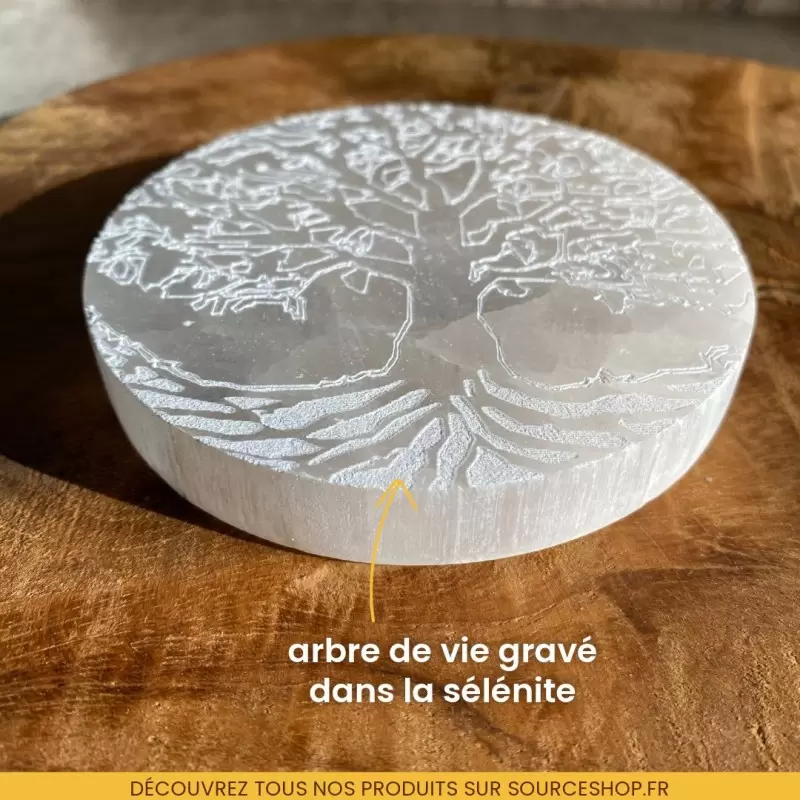Plaque de rechargement en sélénite Arbre de Vie