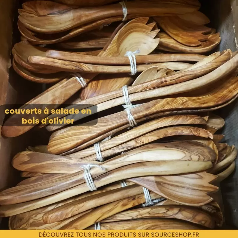 Couverts à salade en bois d'olivier - Forme Russe - 30cm