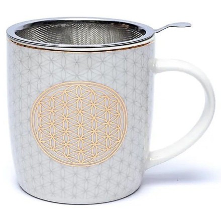 Mug à infusion en porcelaine Fleur de Vie + filtre en inox