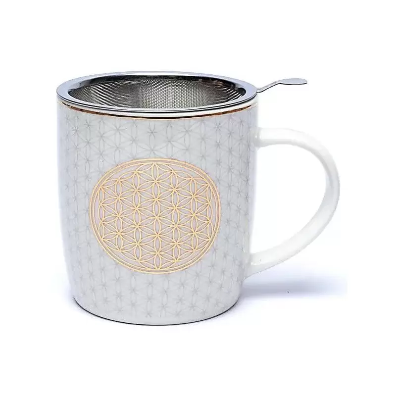 Mug à infusion en porcelaine Fleur de Vie  or + filtre en inox