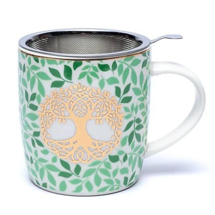 Mug à infusion en porcelaine Arbre de Vie + filtre en inox