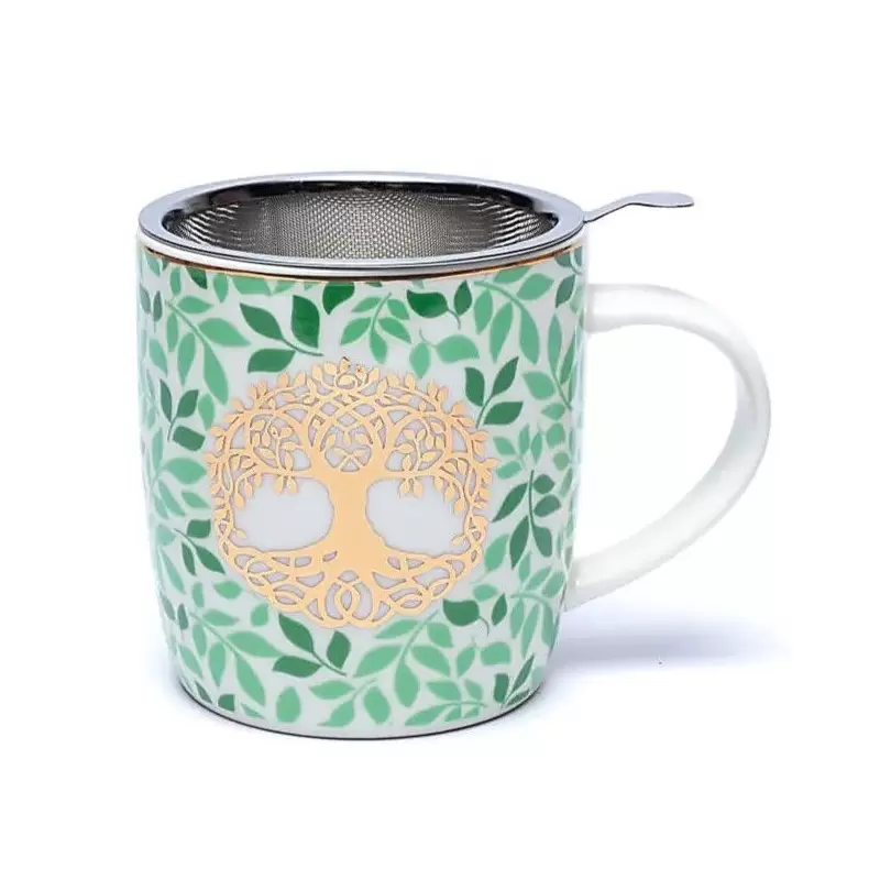 Mug à infusion en porcelaine Arbre de Vie + filtre en inox