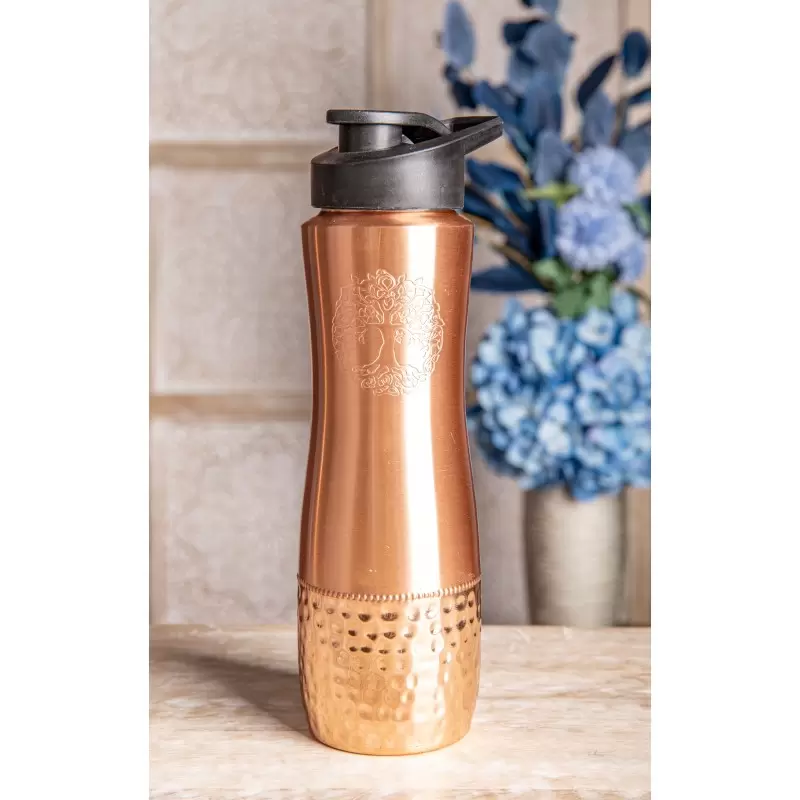 Gourde cuivre Arbre de Vie gravé - 850ml - Bouteille ayurvédique