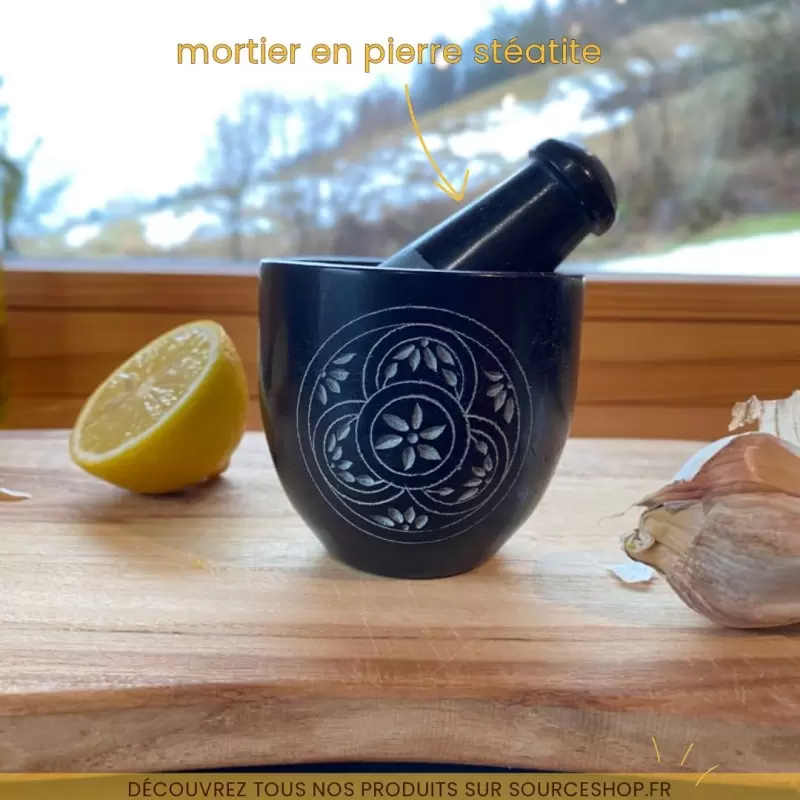 Mortier en pierre stéatite noire