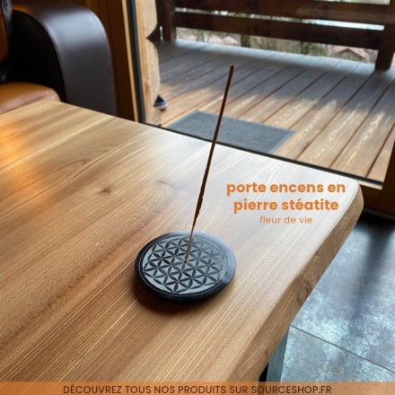 Porte encens rond en pierre stéatite - Fleur de vie