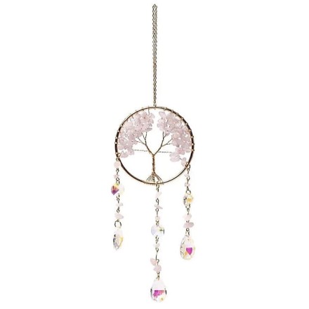 Attrape-soleil Arbre de Vie, Quartz Rose & Cristaux - Mobile