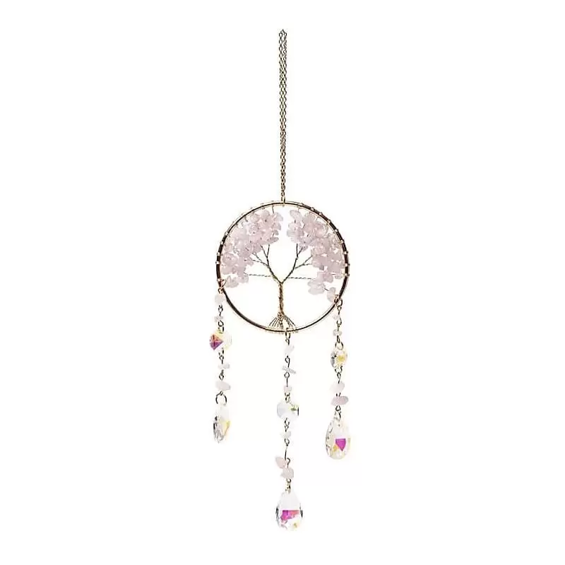 Attrape-soleil Arbre de Vie, Quartz Rose & Cristaux - Mobile