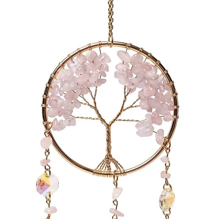 Attrape-soleil Arbre de Vie, Quartz Rose & Cristaux - Mobile