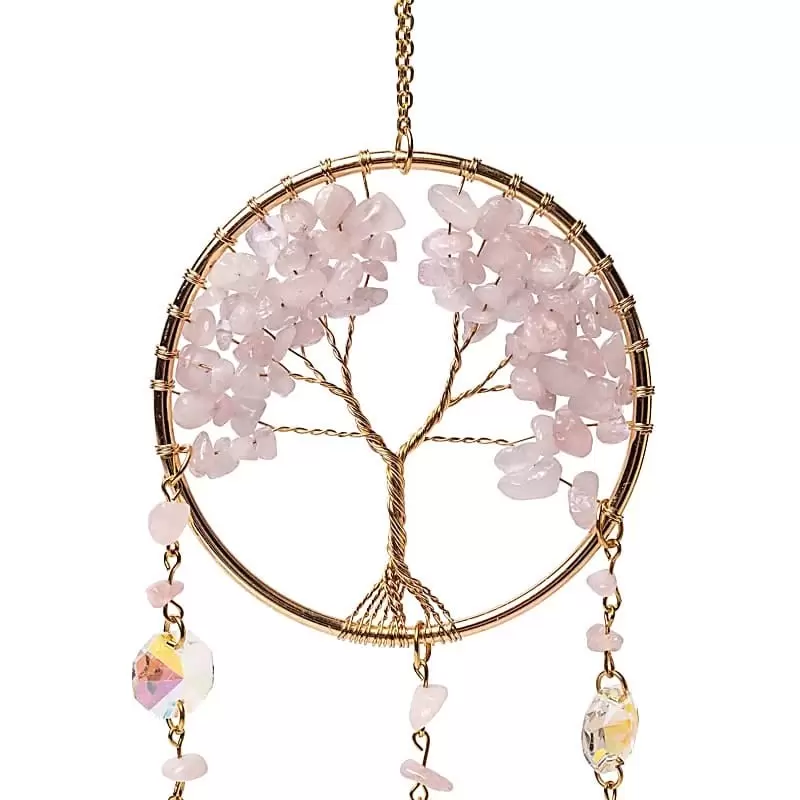 Attrape-soleil Arbre de Vie, Quartz Rose & Cristaux - Mobile
