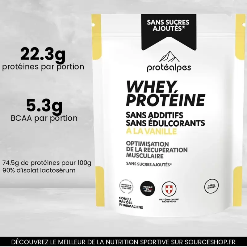 Whey Protéine Vanille - 750g - Sans Sucres Ajoutés - Protéalpes