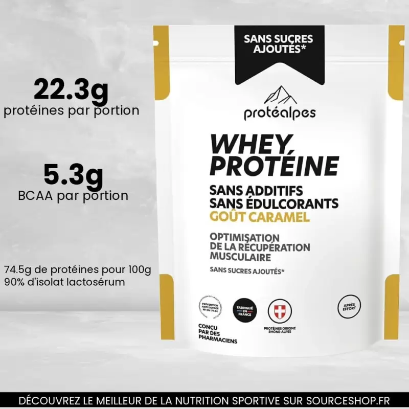 Whey Protéine Caramel - 750g - Sans Sucres Ajoutés - Protéalpes
