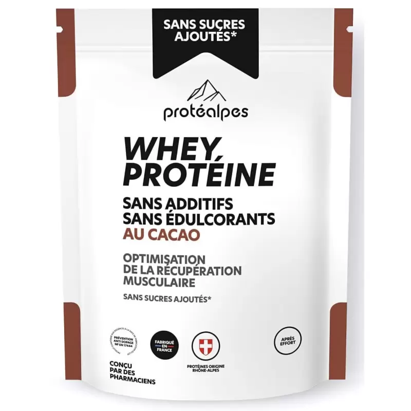Whey Protéine Cacao - 750g - Sans Sucres Ajoutés - Protéalpes