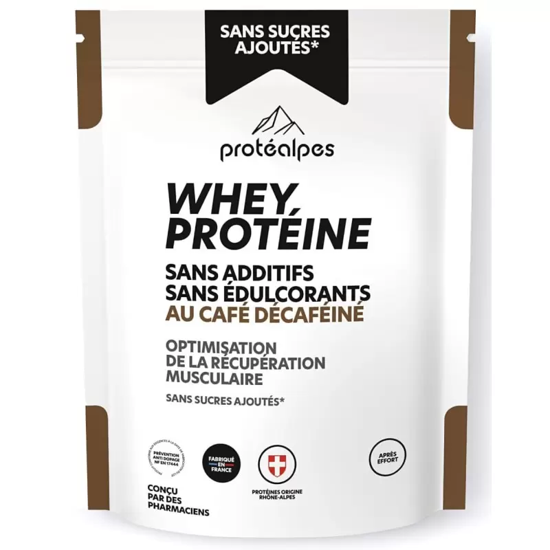 Whey Protéine Café Décaféiné - 750g - Sans Sucres Ajoutés | Protéalpes