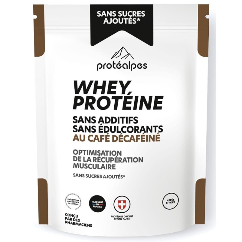 Whey Protéine Café Décaféiné - 750g - Sans Sucres Ajoutés | Protéalpes