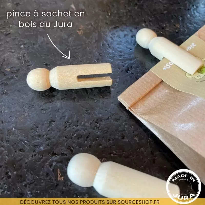 Pince à sachet en bois du Jura