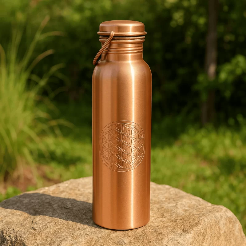 Gourde en cuivre Fleur de Vie gravée avec anse - 950ml