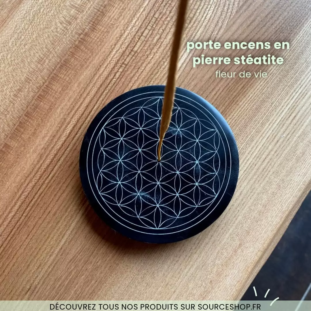 Porte encens en pierre - Fleur de vie noire