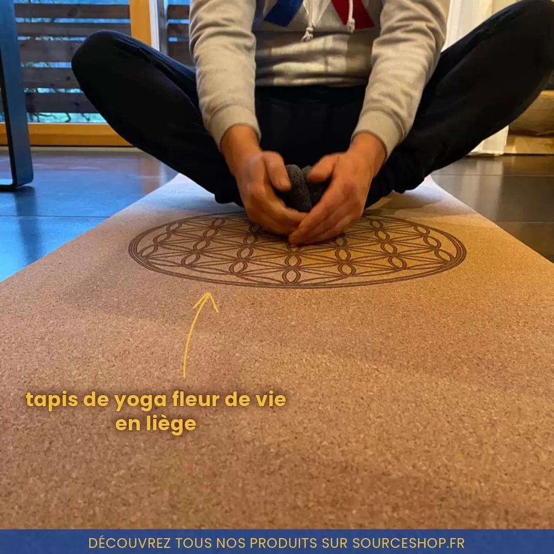 Tapis de yoga en liège écologique Fleur de Vie