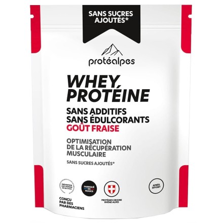 Whey Protéine Fraise - 750g - Sans Sucres Ajoutés | Protéalpes