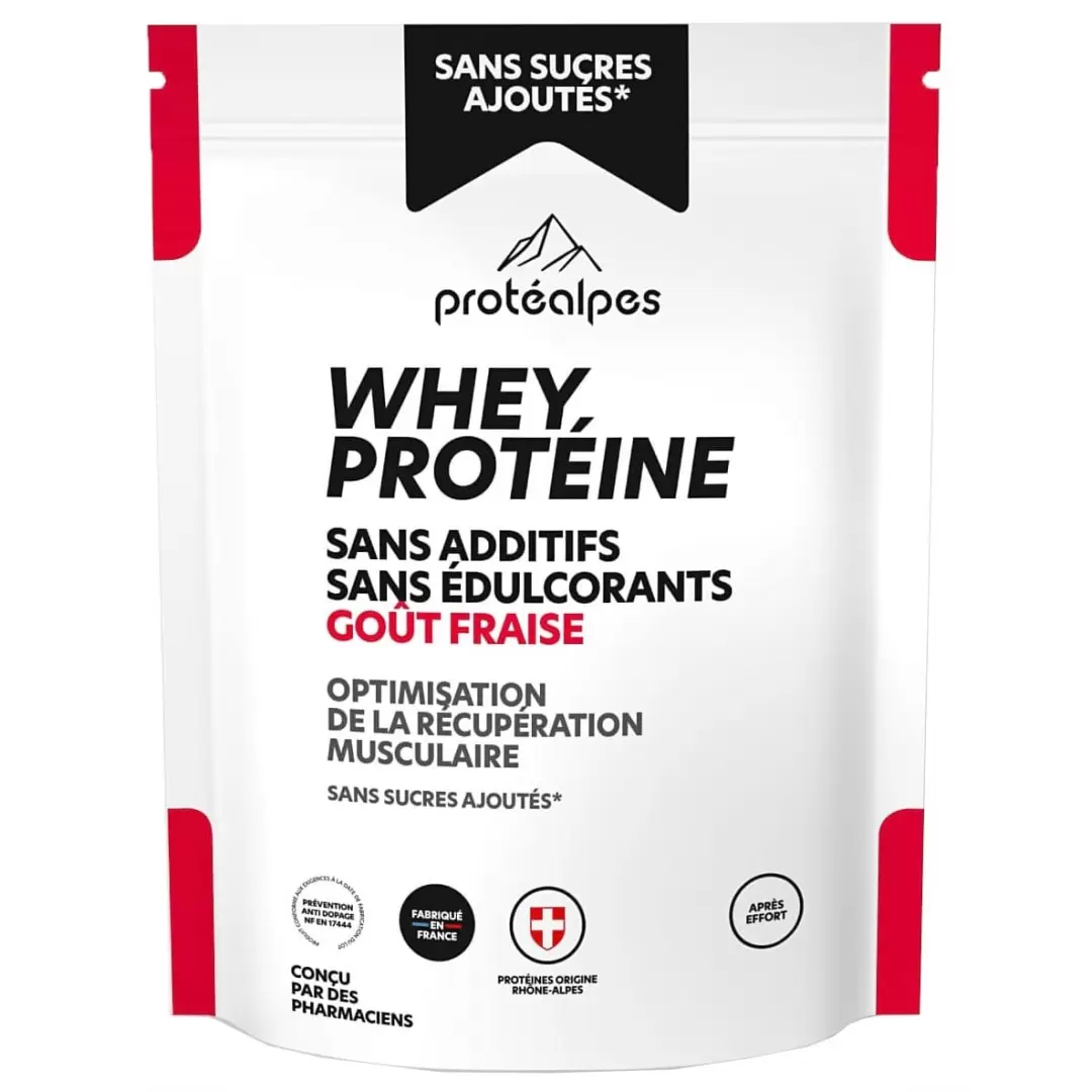 Whey Protéine Fraise - 750g - Sans Sucres Ajoutés | Protéalpes