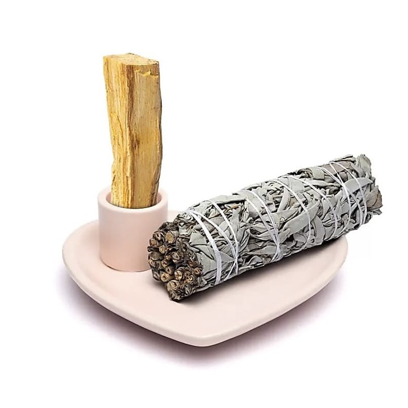 Brûleur de fumigation cœur rose pastel – support Palo Santo