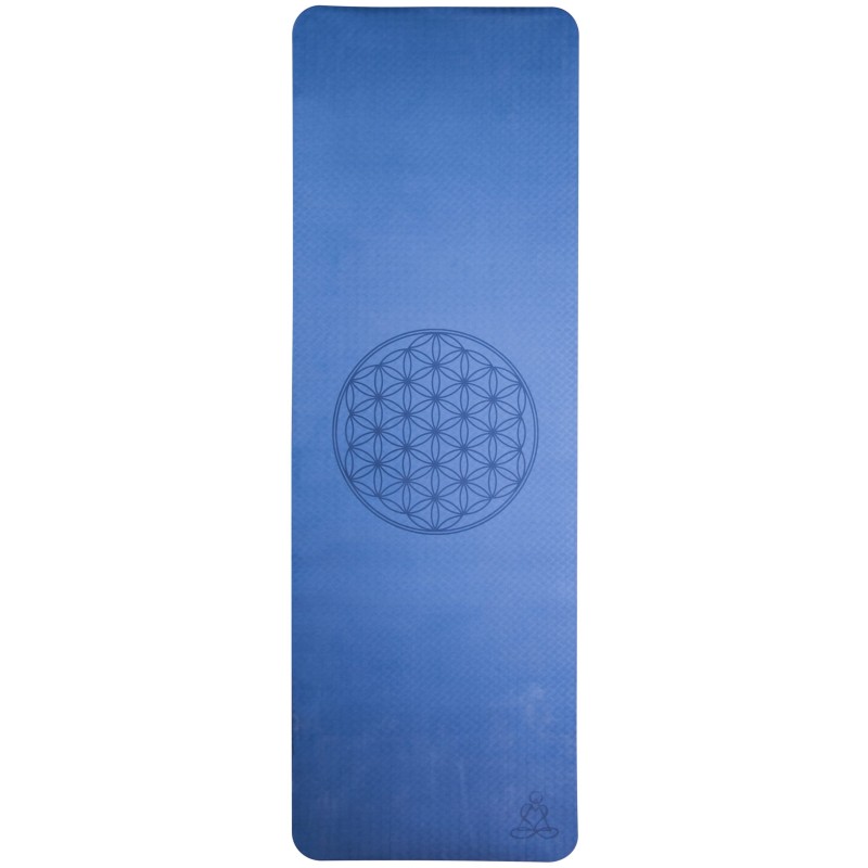 Tapis de yoga bleu Fleur de Vie – Antidérapant & écologique