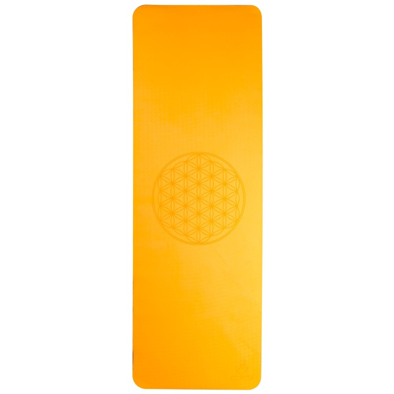 Tapis de yoga orange Fleur de Vie – écologique & antidérapant