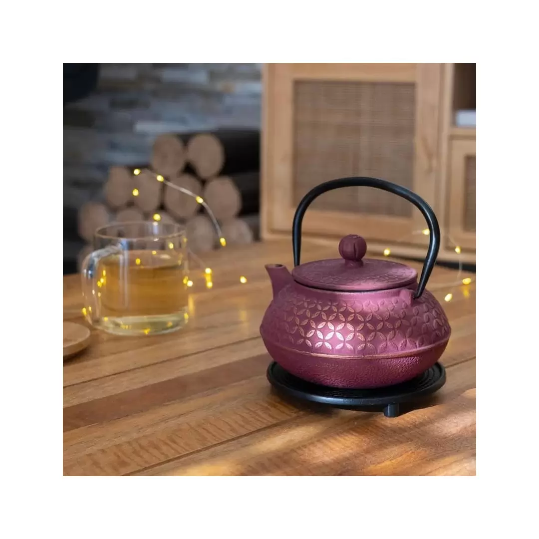 Théière Tsubaki en fonte rose vermillon 0.6L – Aromandise