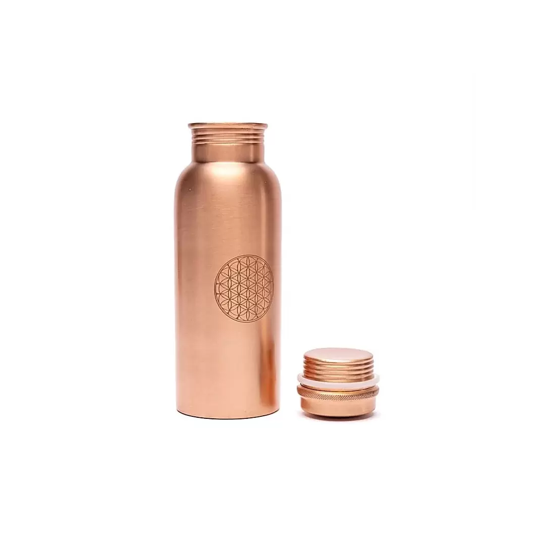 Gourde en cuivre pur Fleur de Vie – Bouteille ayurvédique 500 ml