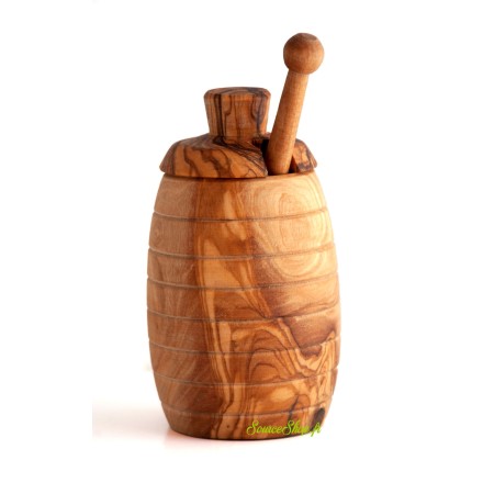 Pot de miel + cuillère à miel en bois d'olivier - français & artisanal